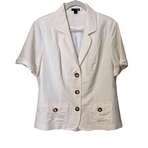 East 5th Womens White Short-Sleeve Blazer With Button Front & Pockets Size L Lin